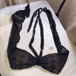 Splash Black Lace Tie-Up Tank Top